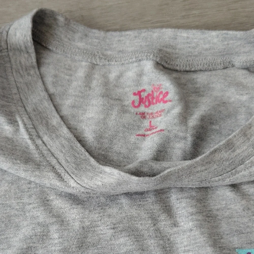 Justice Girls Gray Respect Our Planet Graphic T-Shirt Glitter Earth Day Size‎ L